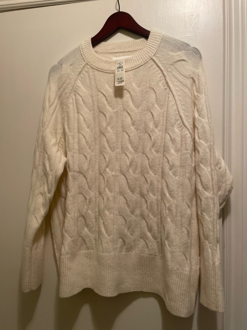 NWT - Aerie Cream Cable-Knit Crewneck Sweater Size Small